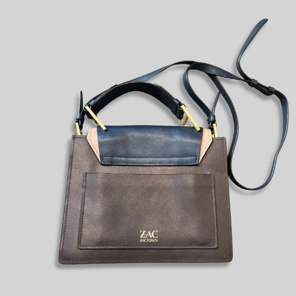 Zac Posen Katie Satchel Crossbody Leather Structured Top Handle Bag Purse Navy - Picture 3 of 16